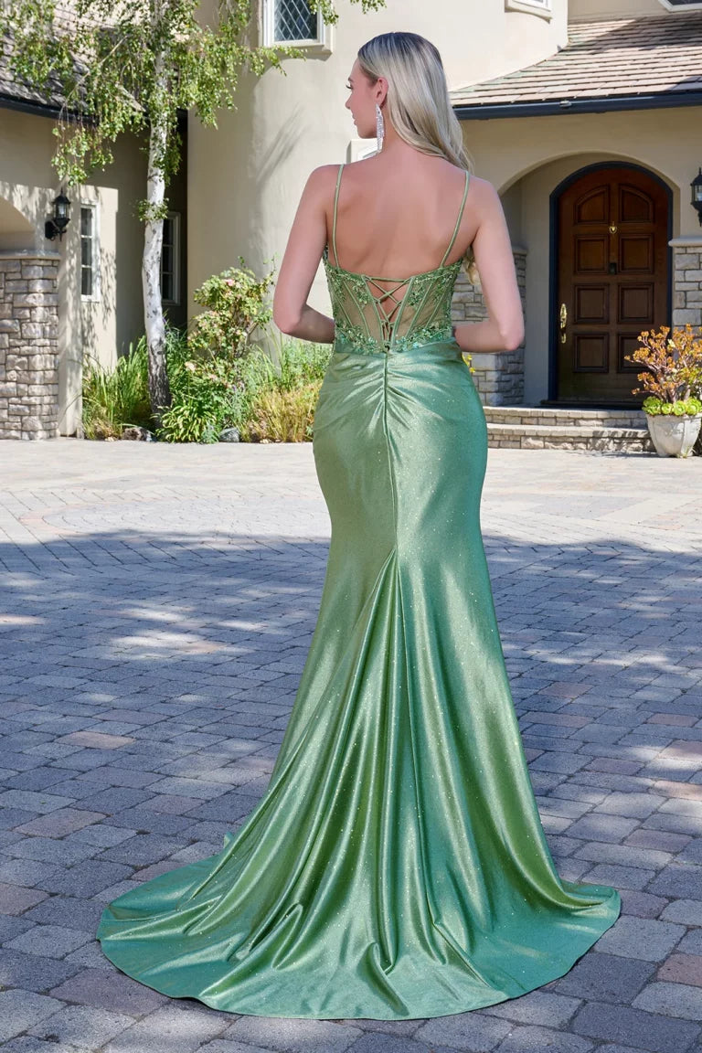 GLS GL3688 3D Floral Long Formal Glitter Fitted Corset Prom Dress