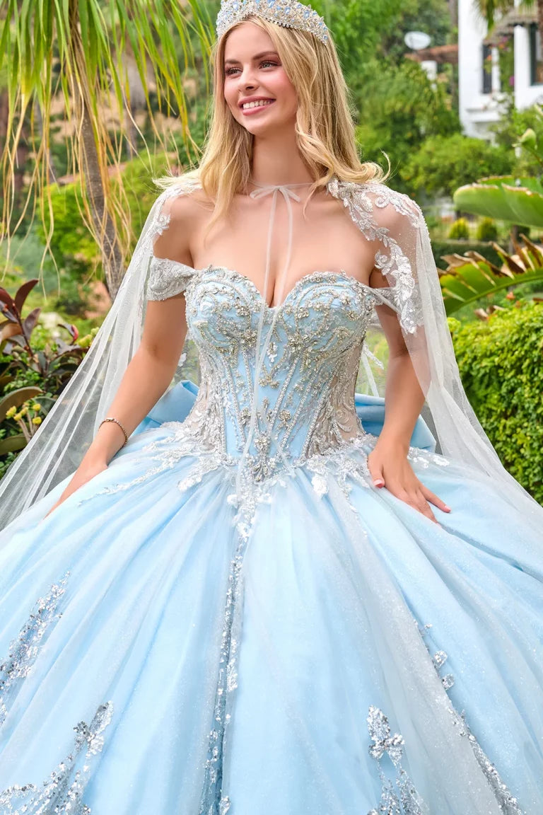 Quinceniera Dresses Corset Long Glitter Ball Gown Sequin Quinceanera Dress   Blue Silver
