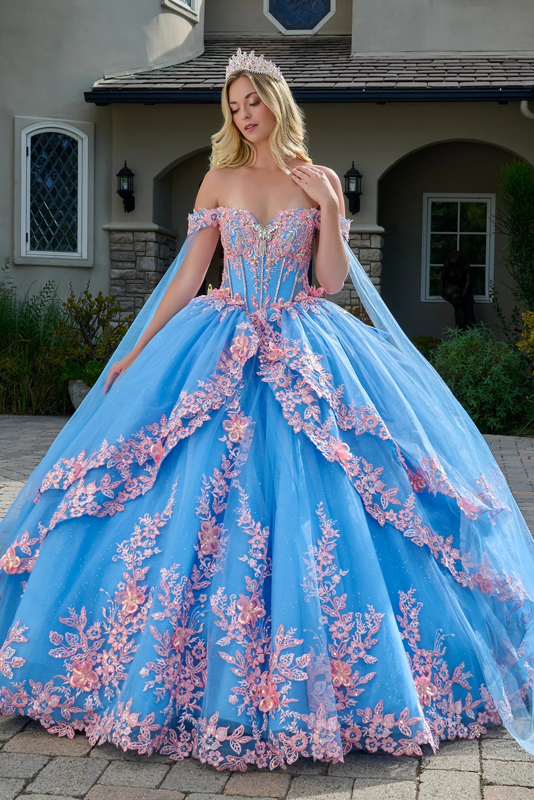 Quinceniera Dresses Long Applique Beaded Ball Gown Quinceanera Dress Bahama Blue