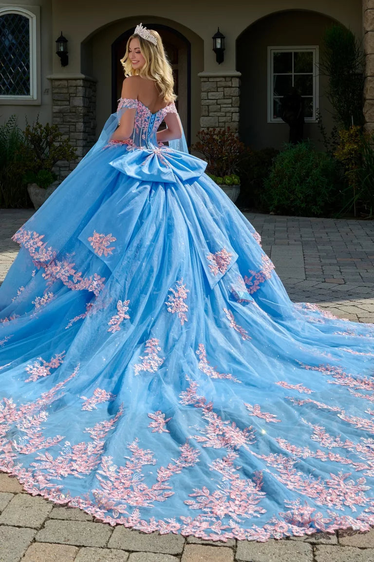 Quinceniera Dresses Long Applique Beaded Ball Gown Quinceanera Dress Bahama Blue
