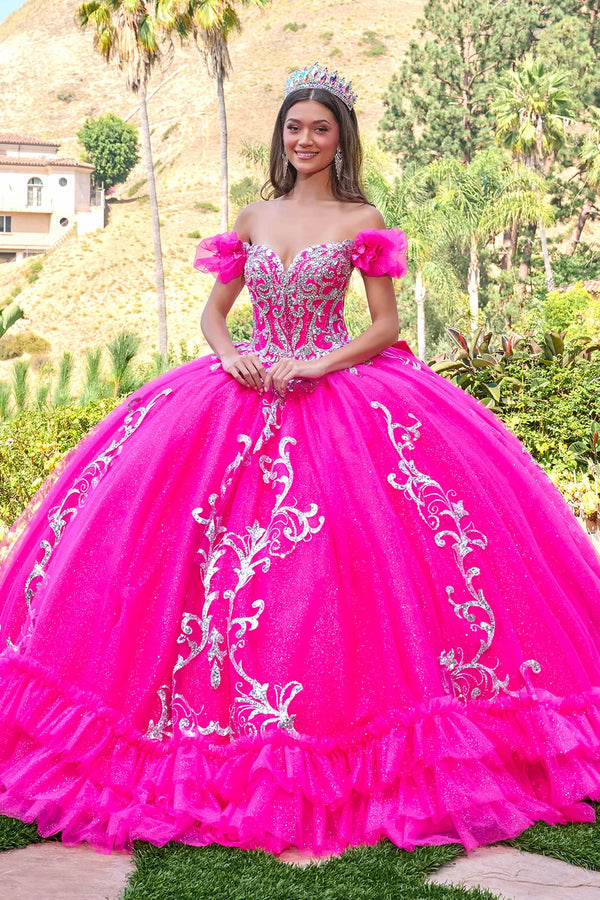 GLS GL3709 Glitter Applique Long Corset Sequin Ball Gown Quinceanera Dress