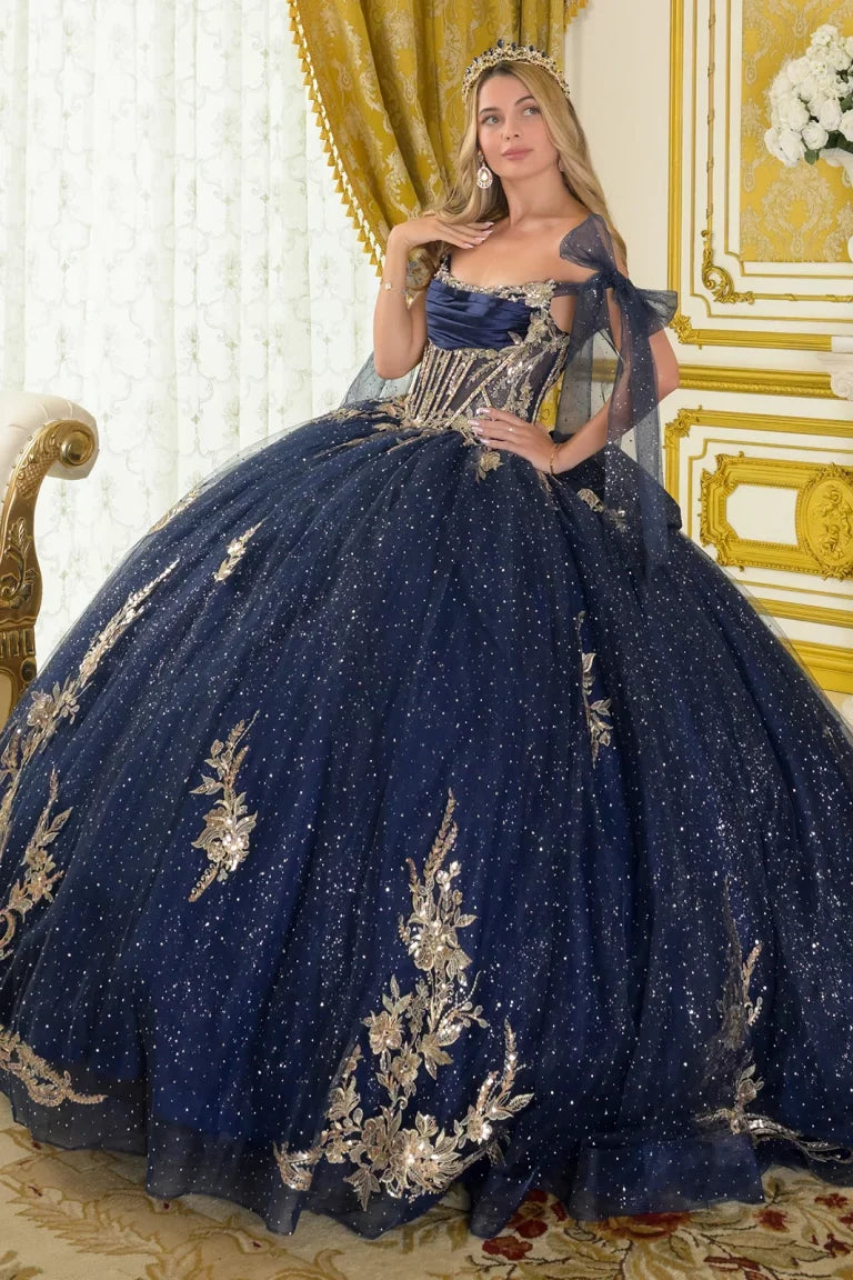 Quinceniera Dresses Sequin Ball Gown Beaded Long Quinceanera Dress Navy