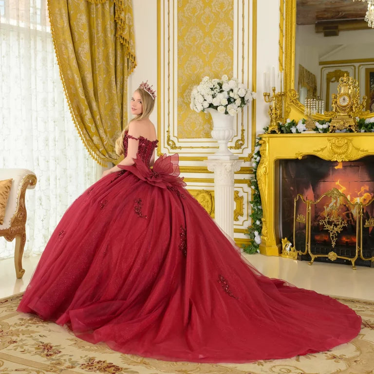 Quinceniera Dresses Long Ball Gown Beaded Sequin Quinceanera Dress Burgundy