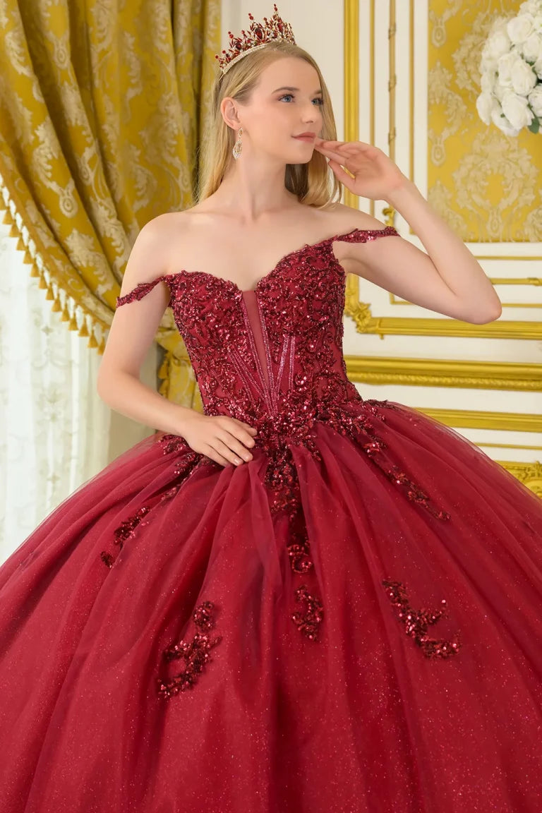 Quinceniera Dresses Long Ball Gown Beaded Sequin Quinceanera Dress Burgundy
