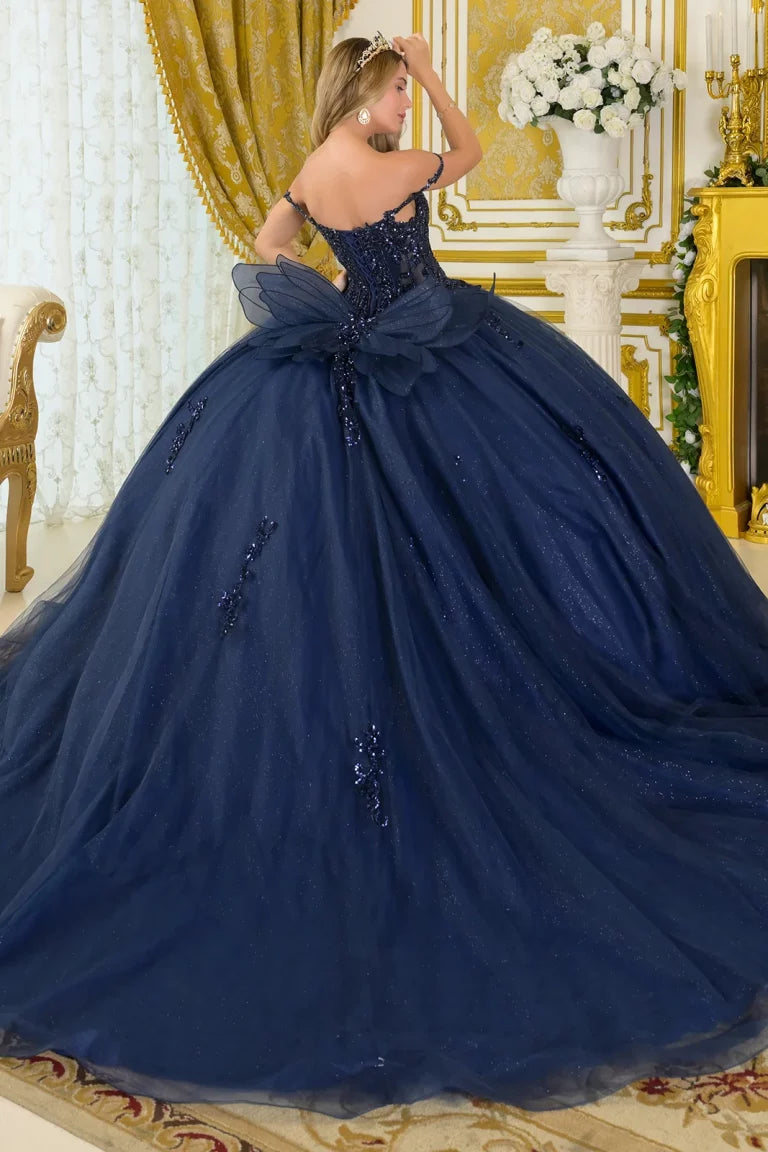Quinceniera Dresses Long Ball Gown Beaded Sequin Quinceanera Dress Navy