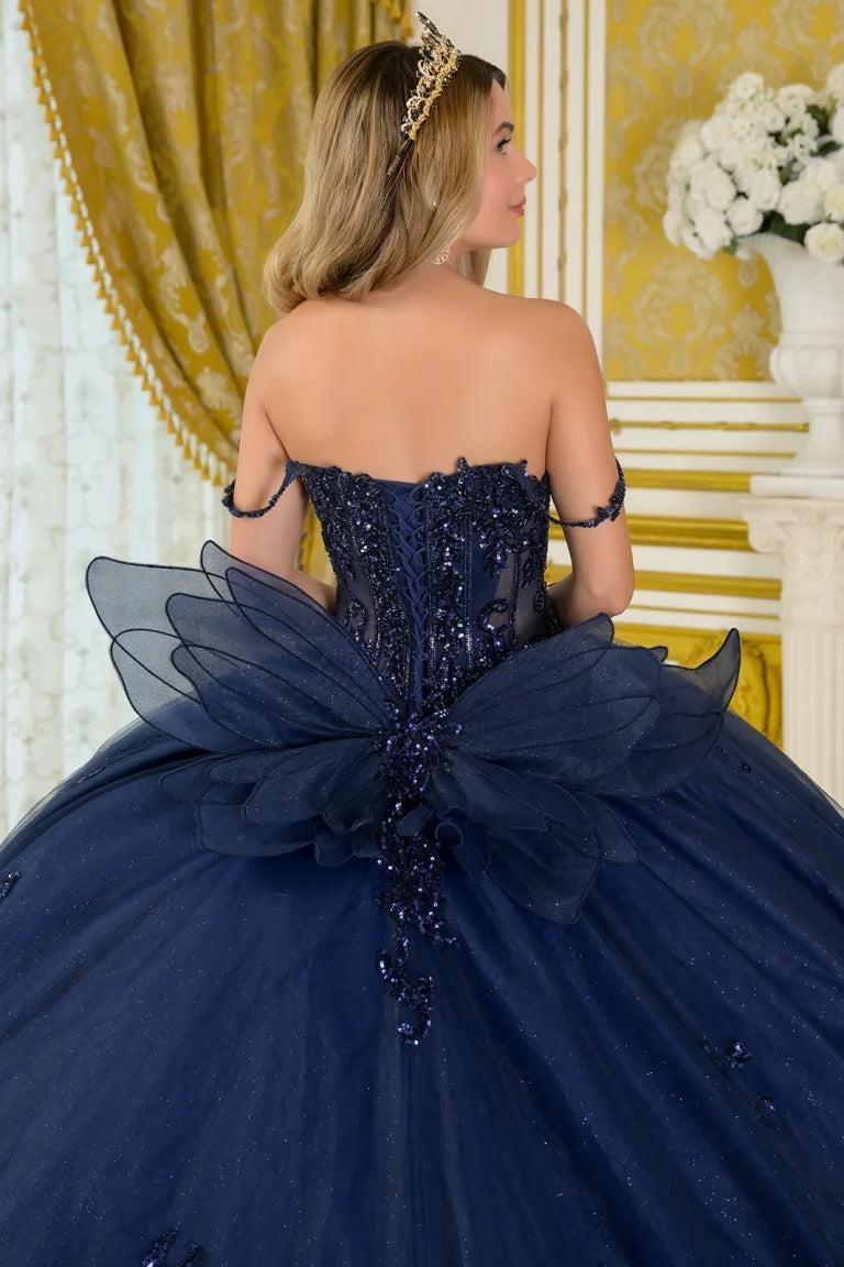 Quinceniera Dresses Long Ball Gown Beaded Sequin Quinceanera Dress Navy