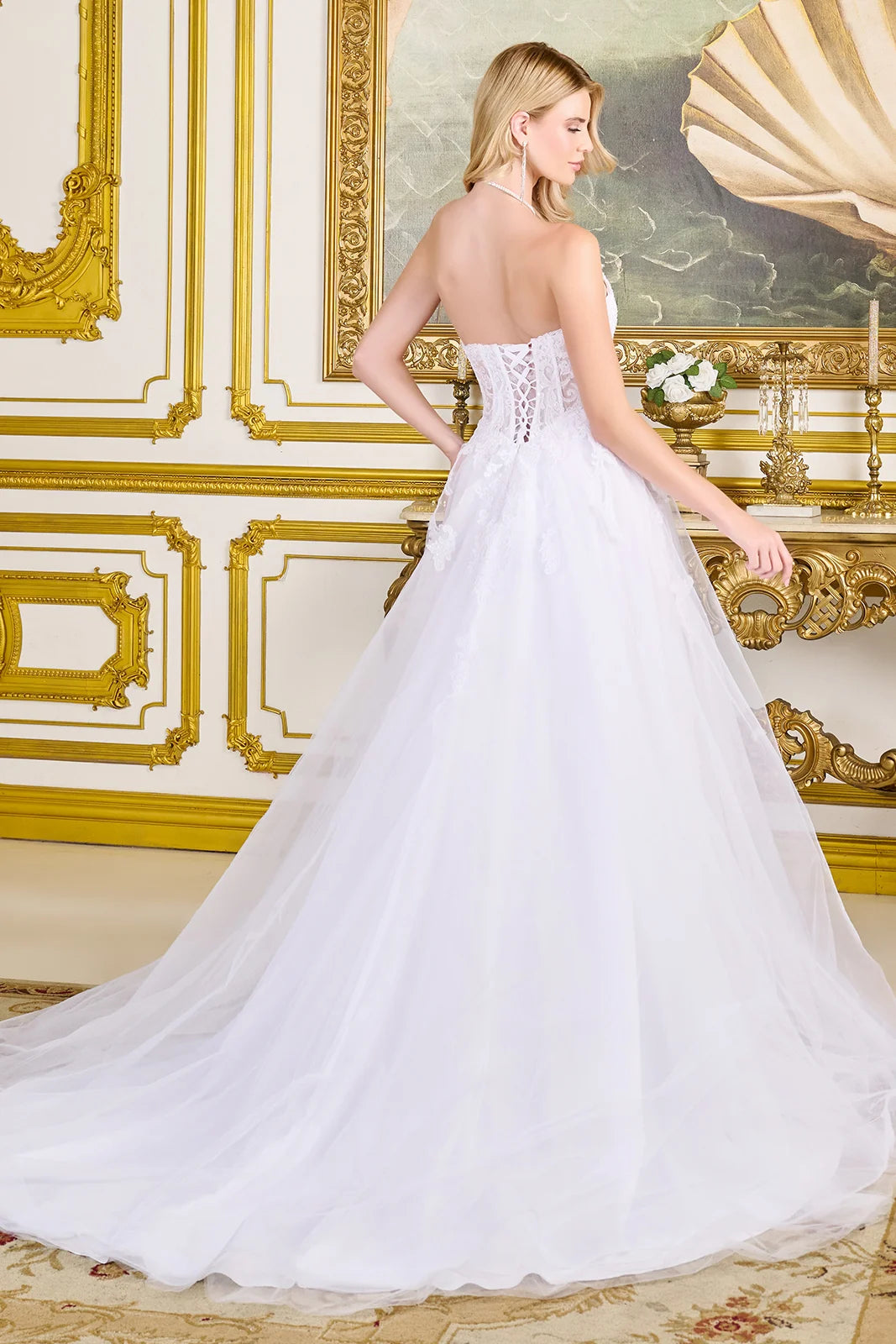Wedding Dresses Long Floral Lace Corset Bridal A Line Wedding Dress Off White