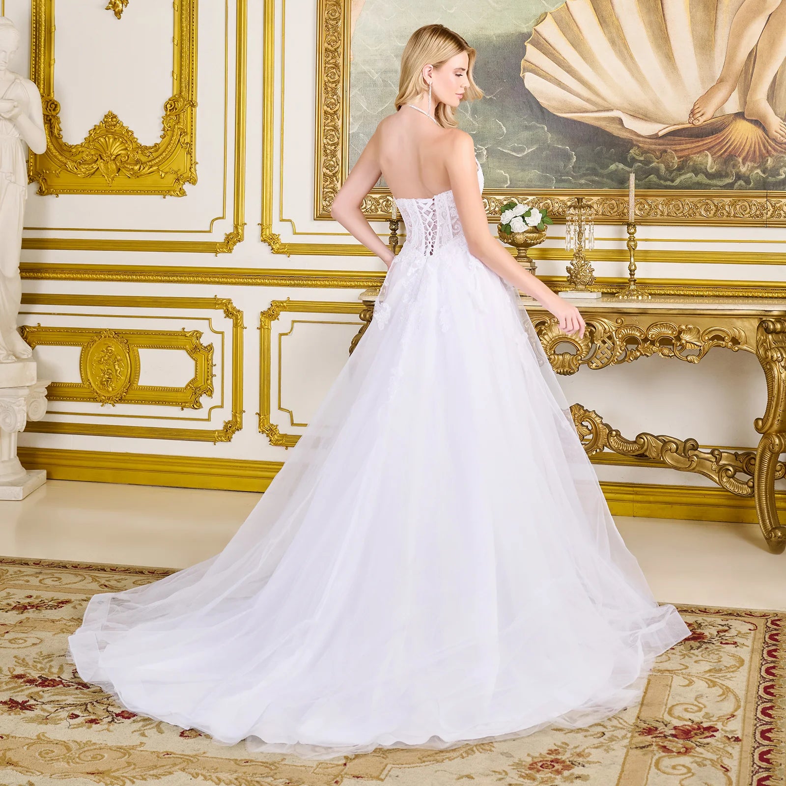 Wedding Dresses Long Floral Lace Corset Bridal A Line Wedding Dress Off White