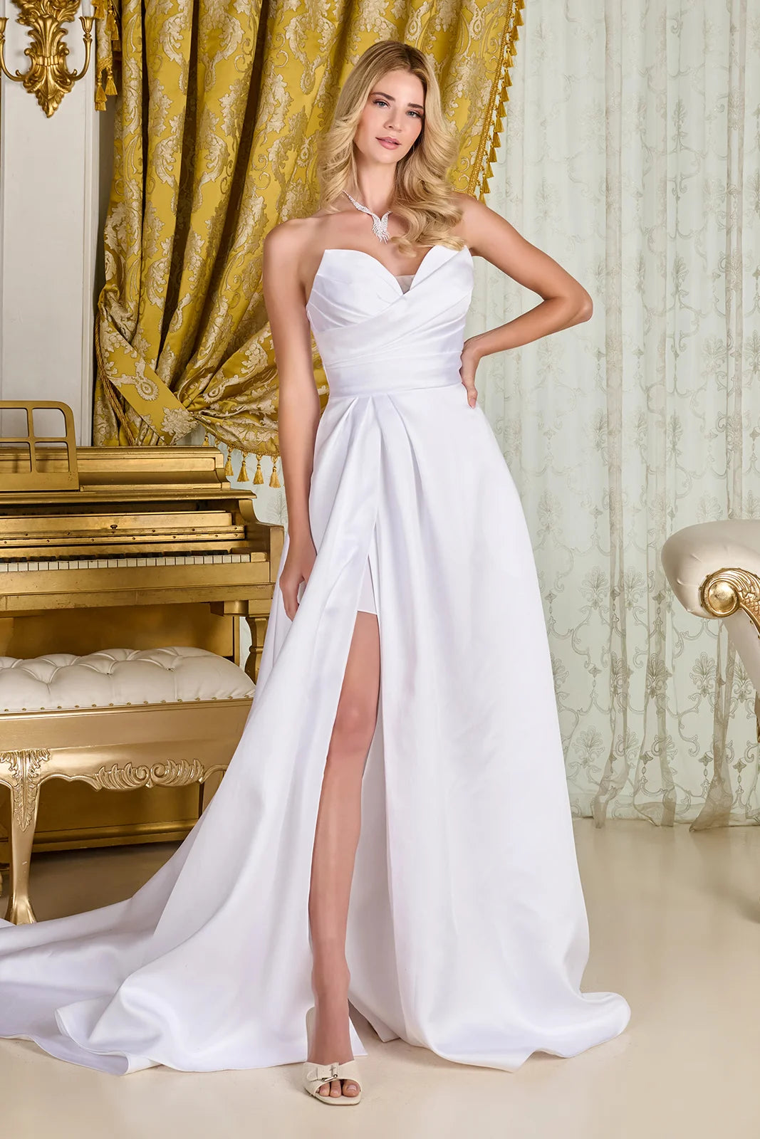GLS GL3715 Fitted Long Bridal A Line Corset Wedding Dress - Off White / M GLS GL3715 Fitted Long Bridal A Line Corset Wedding Dress - Off White / M