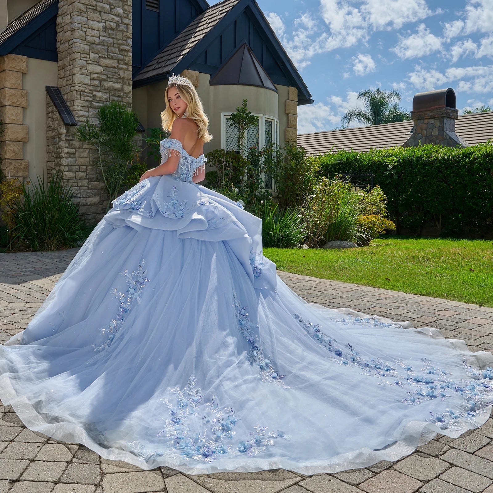 Off-the-Shoulder Floor-Length Tulle Quinceanera Ball Gown GLS GL3720