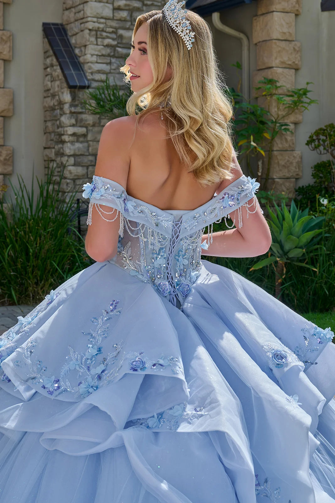 Off-the-Shoulder Floor-Length Tulle Quinceanera Ball Gown GLS GL3720