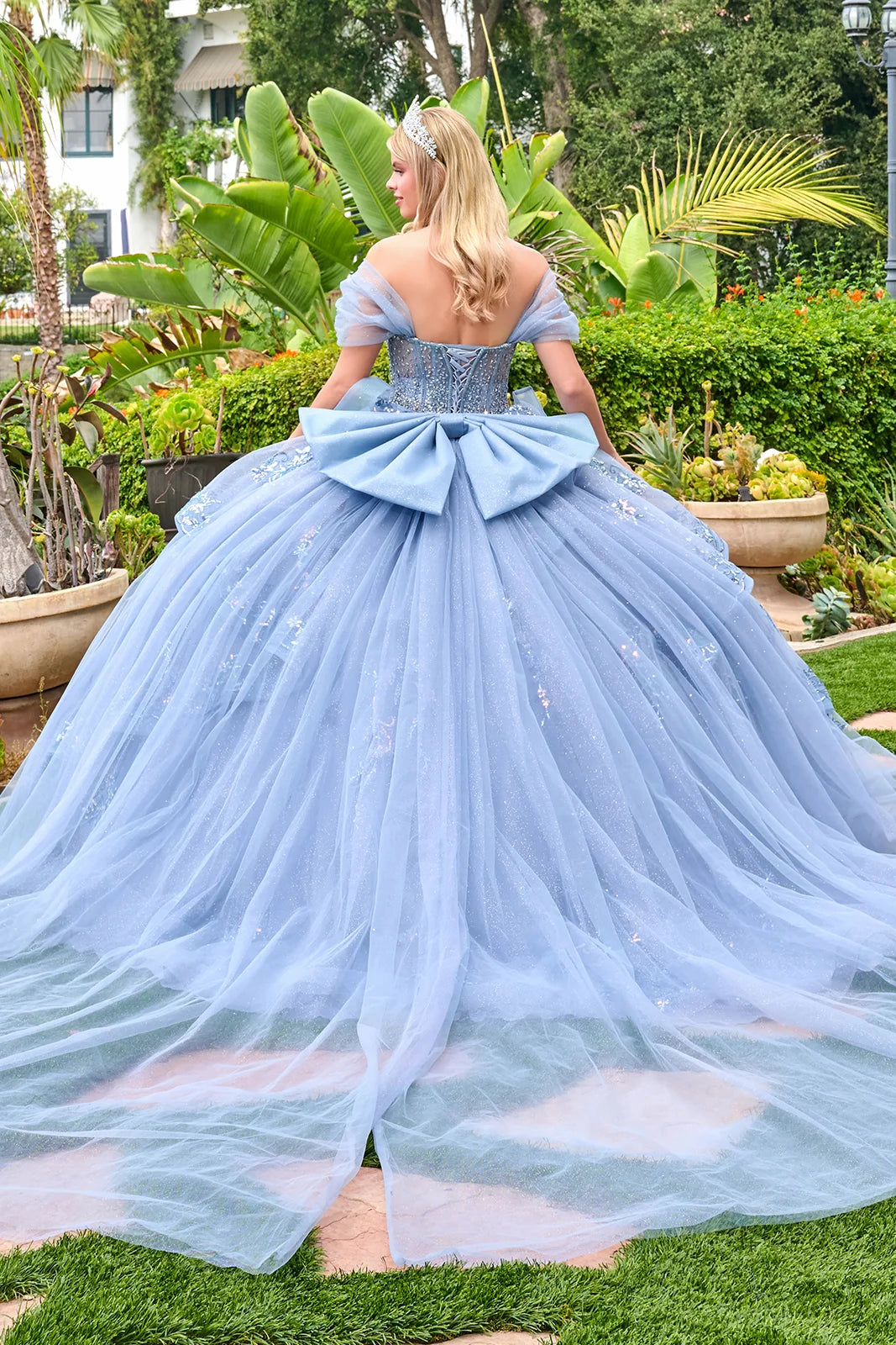 Off-Shoulder Ball Gown Quinceanera Dress by GLS 3727 in Dusty Blue