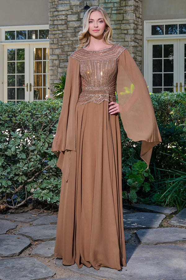 Bateau Neck Long Chiffon Evening Gown by GLS GL3736