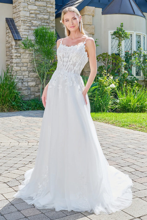 Scoop Neck Long Lace Wedding Dress by GLS GL3755