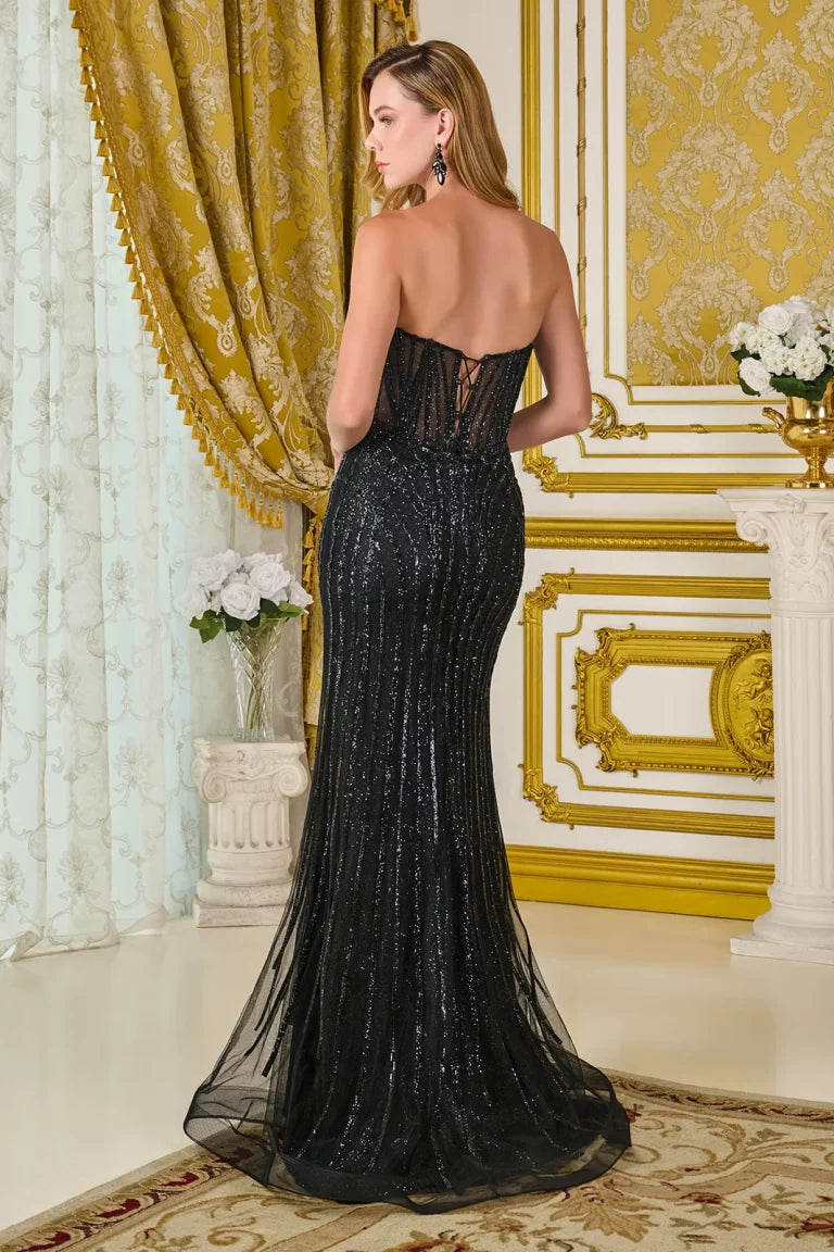 Prom Dresses Long Formal Glitter Corset Fitted Prom Dress Black