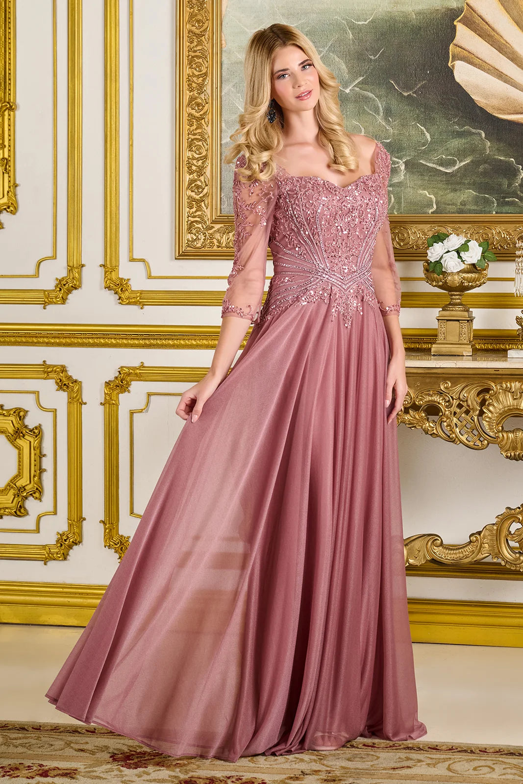 Mother of the Bride Dresses Long Formal Mother of the Bride A Line Evening Beaded Sequin Dress Dusty Rose