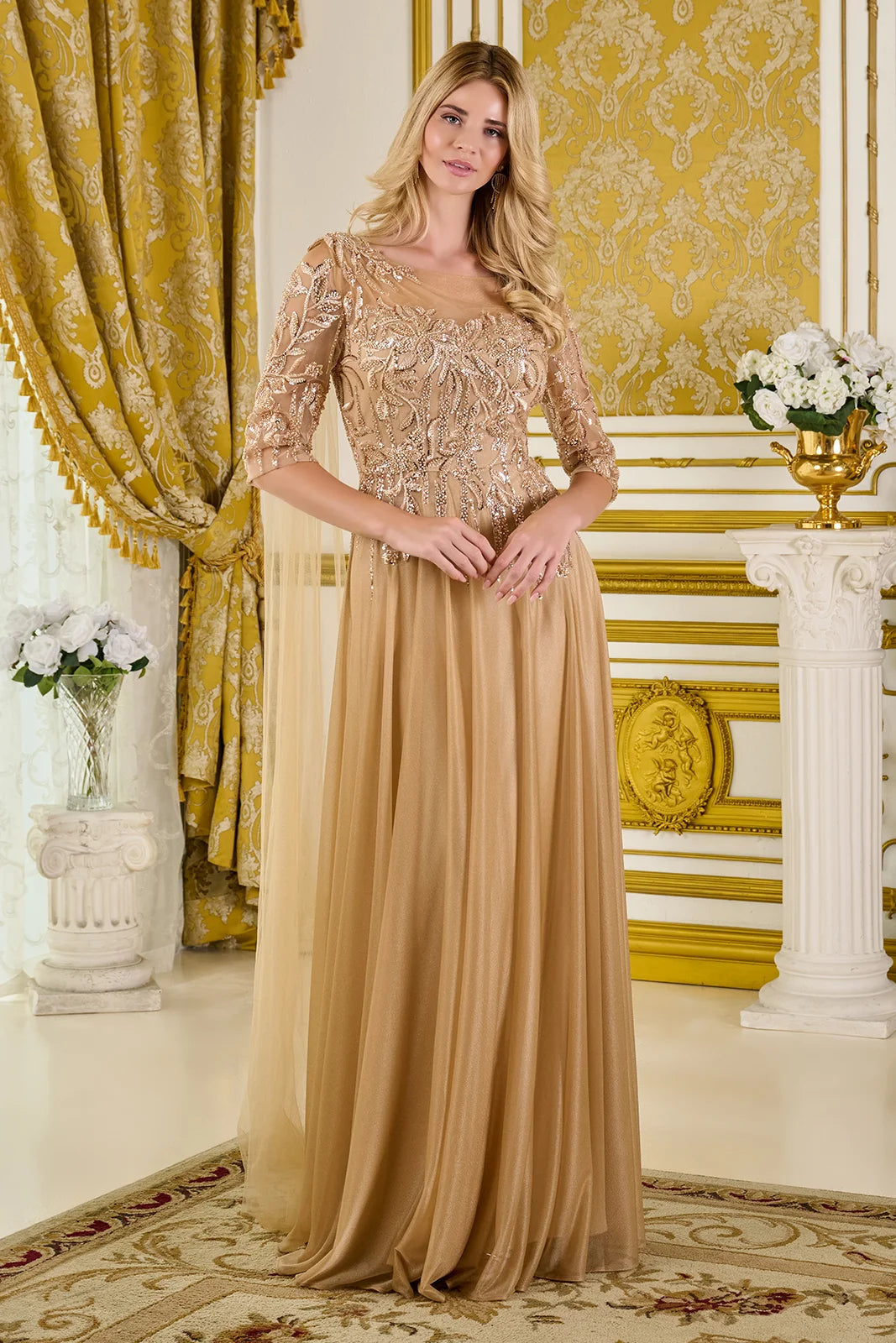Mother of the Bride Dresses Long Beaded Formal Sequin A Line Mother of the Bride Dress Champagne
