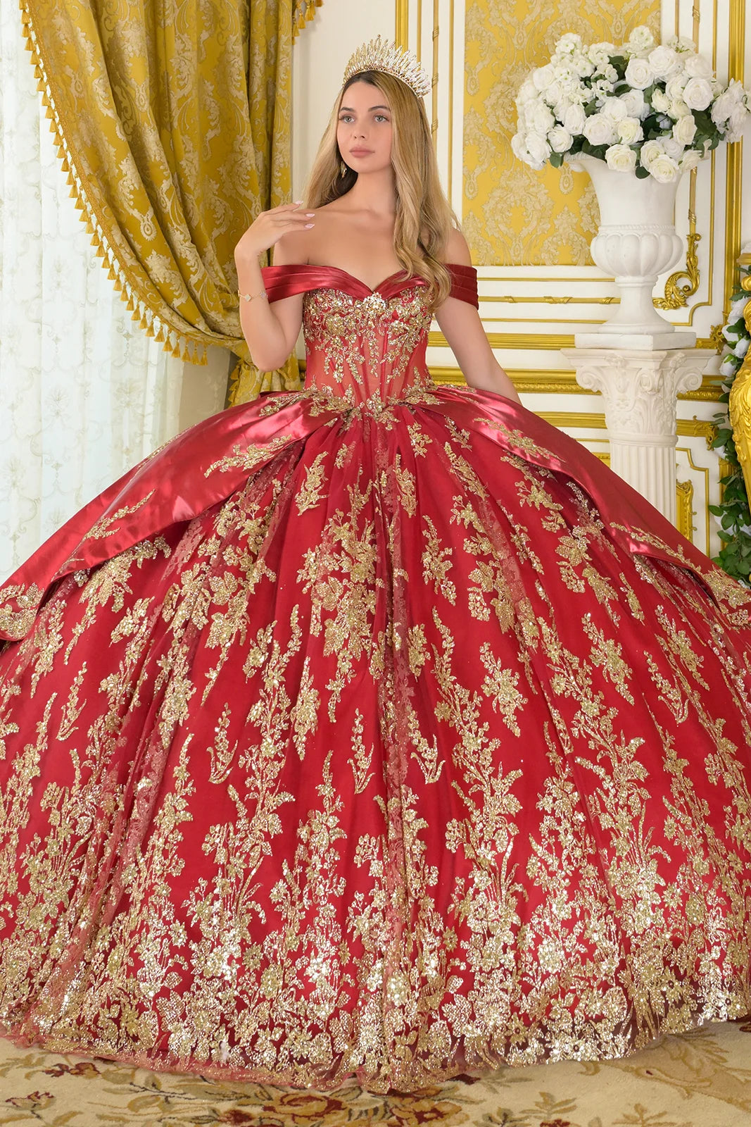 Quinceniera Dresses Long Quinceanera Beaded Corset Ball Gown Dress Burgundy