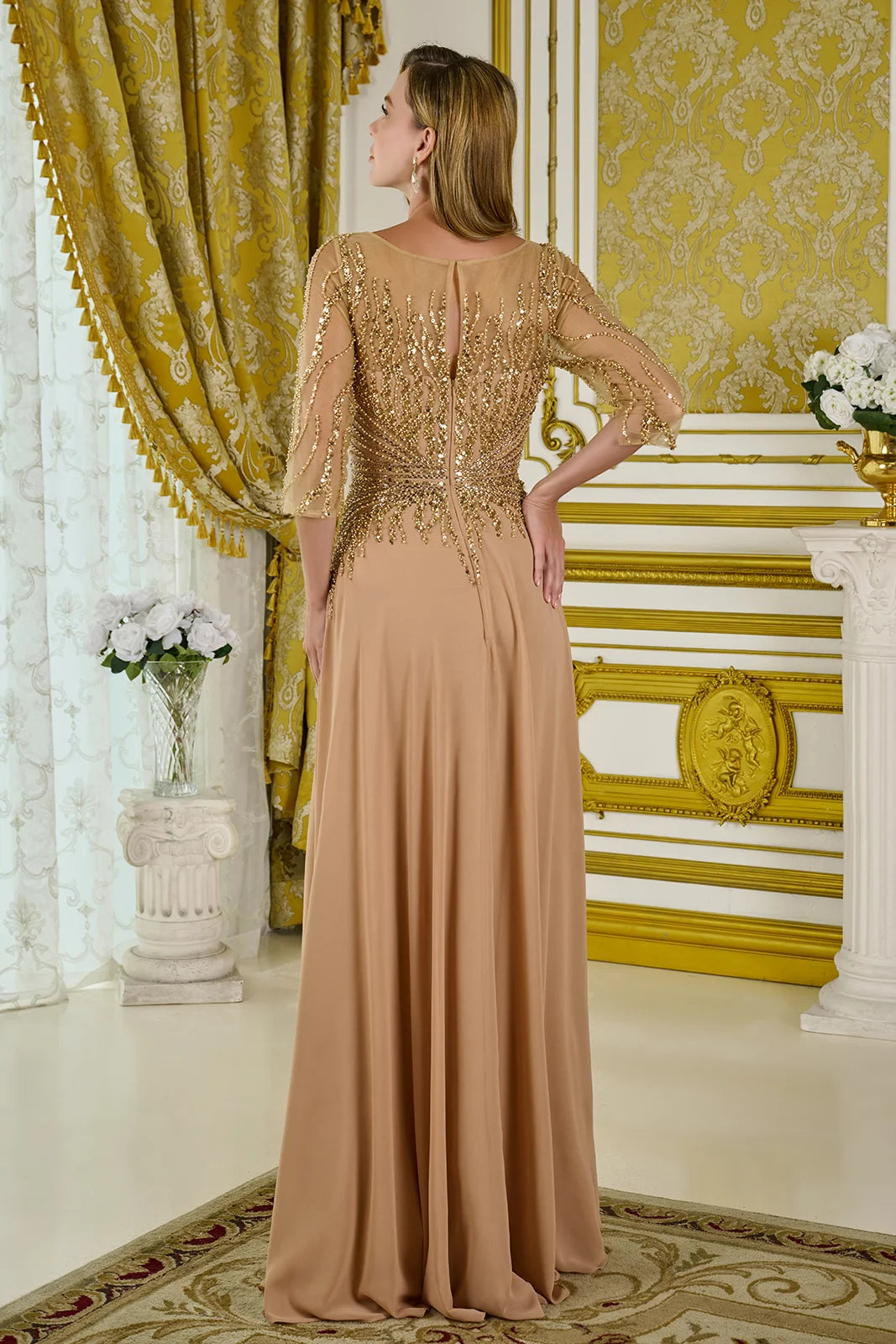 GLS GL3796 Long Mother of The Bride Dress A Line Beaded Sequin Dress