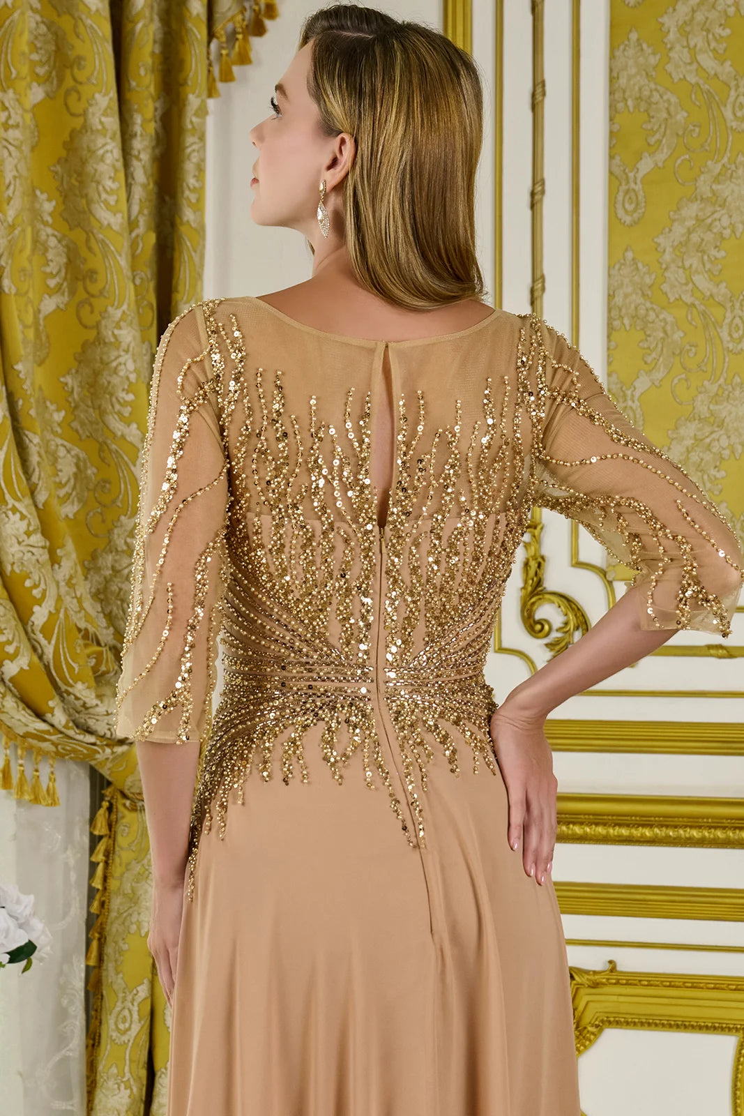 GLS GL3796 Long Mother of the Bride Dress A Line Beaded Sequin Dress - NAVY / 3XL GLS GL3796 Long Mother of the Bride Dress A Line Beaded Sequin Dress - NAVY / 3XL