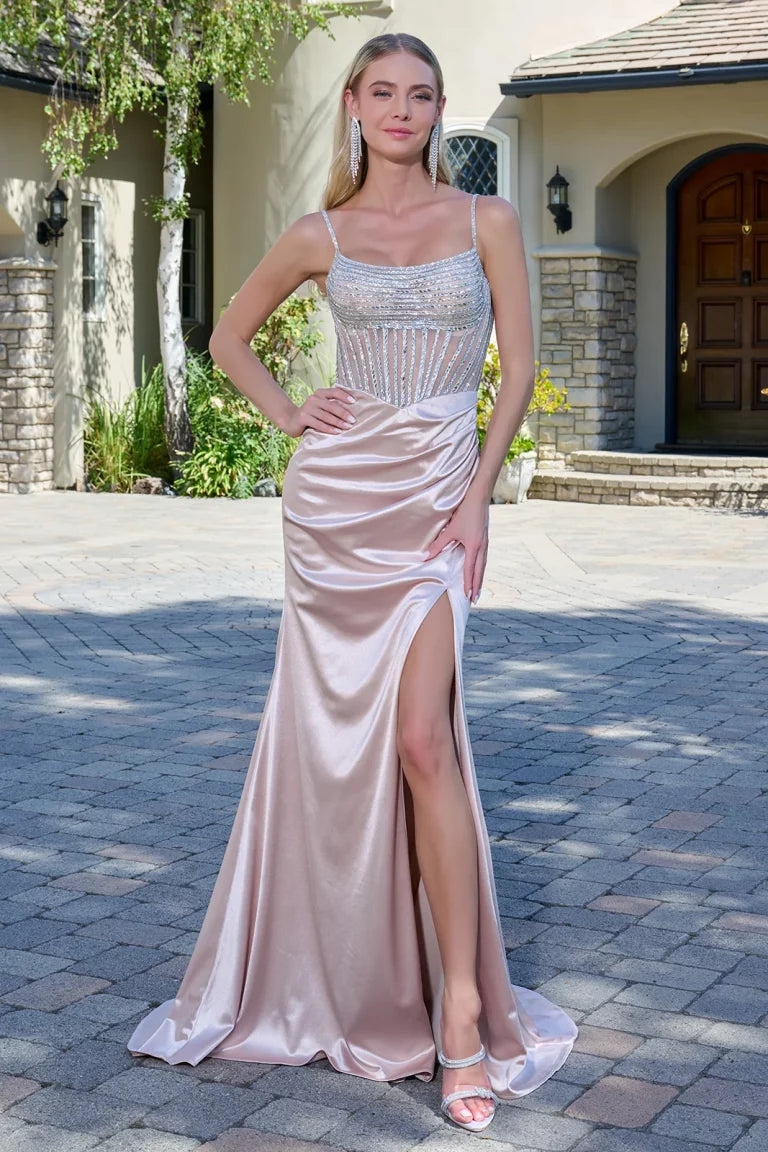 Prom Dresses  Long Formal Corset Glitter Evening Prom Dress Champagne