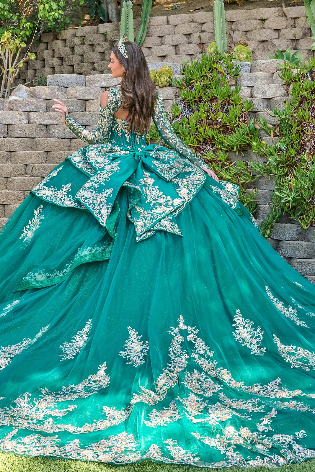 Quinceniera Dresses Long Glitter Sequin Beaded Quinceanera Dress GLS GL3800 Emerald Green