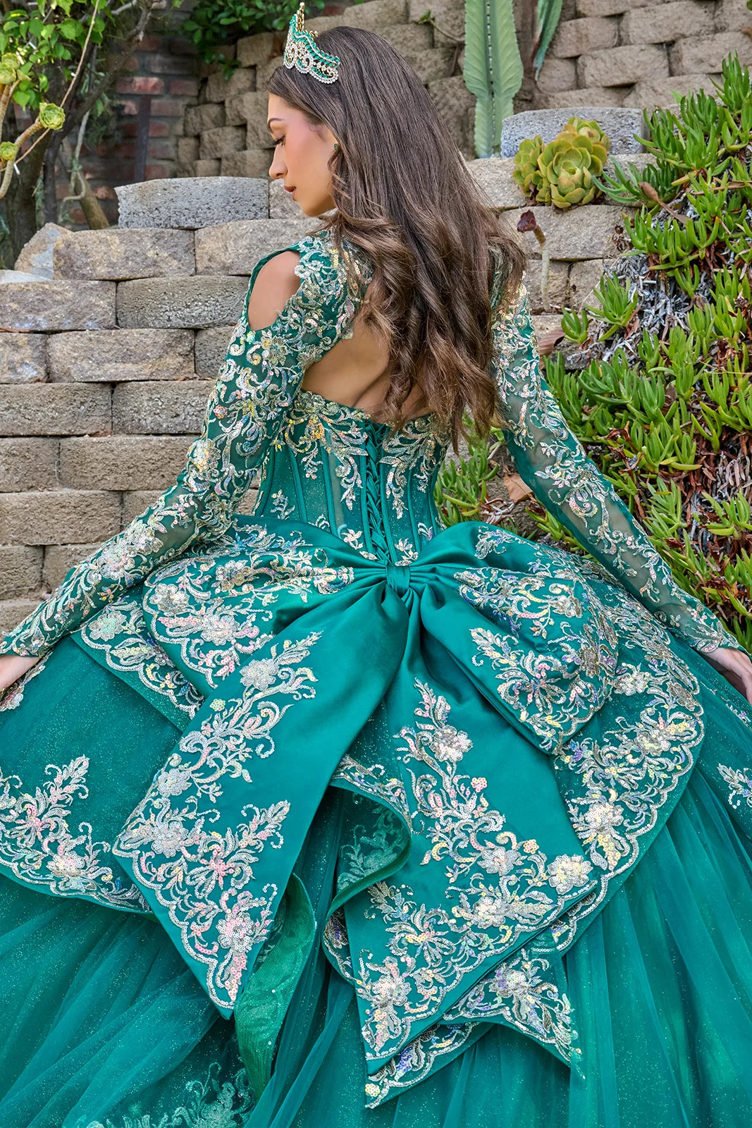 Quinceniera Dresses Long Glitter Sequin Beaded Quinceanera Dress GLS GL3800 Emerald Green