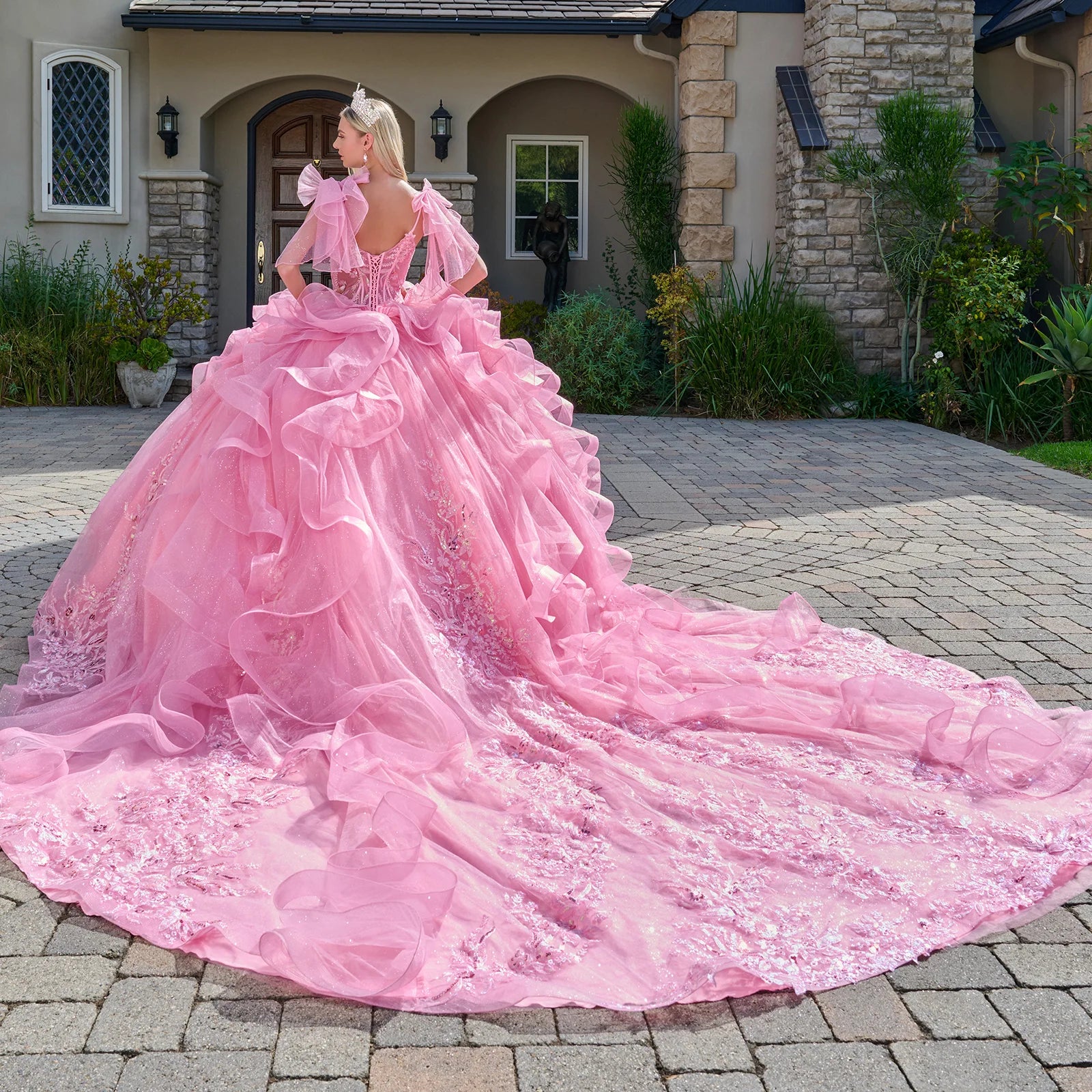 Quinceniera Dresses Long Quinceanera Ball Gown Beaded Sequin Dress Pink