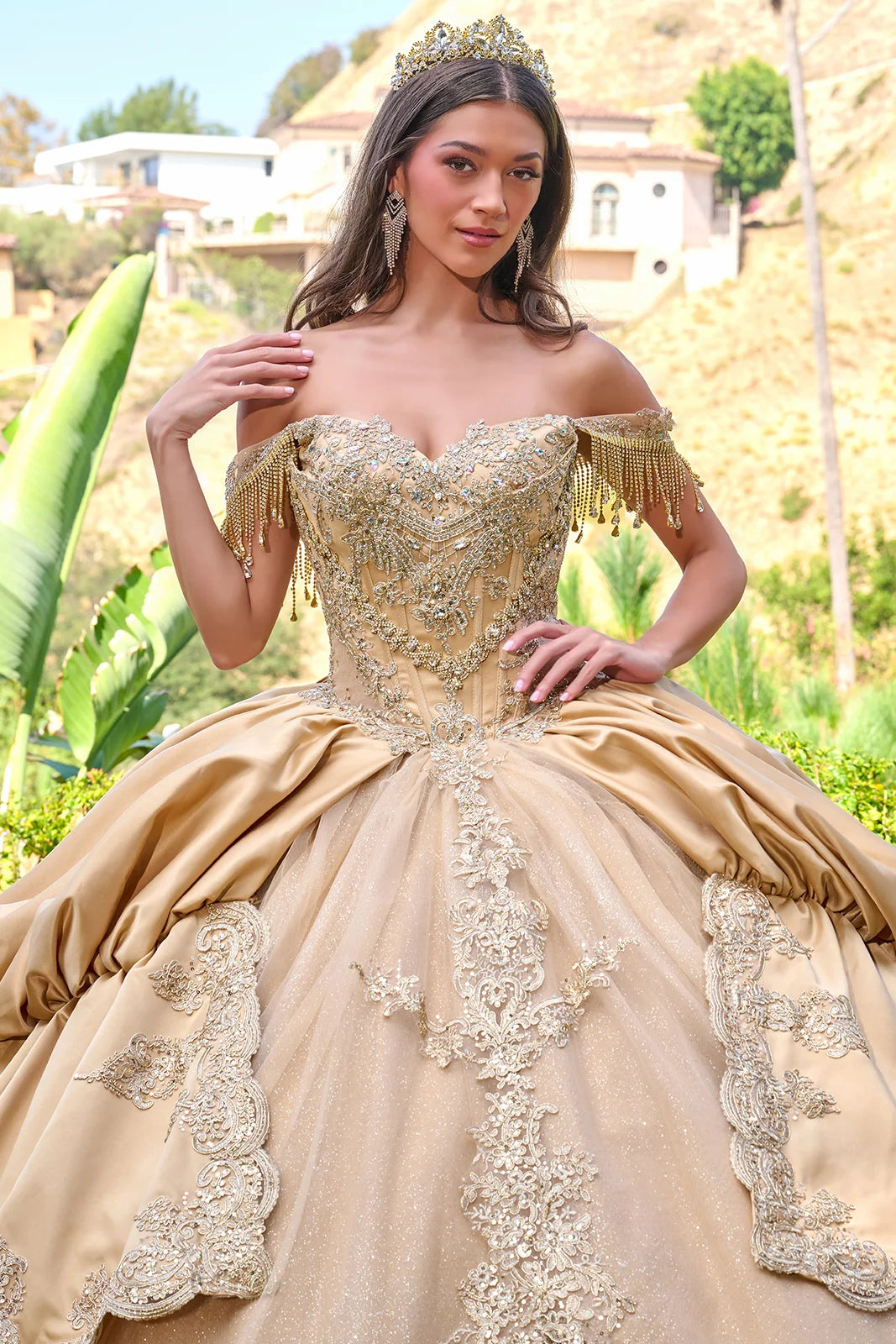 Quinceniera Dresses Long Quinceanera Corset Ball Gown Sequin Dress Gold