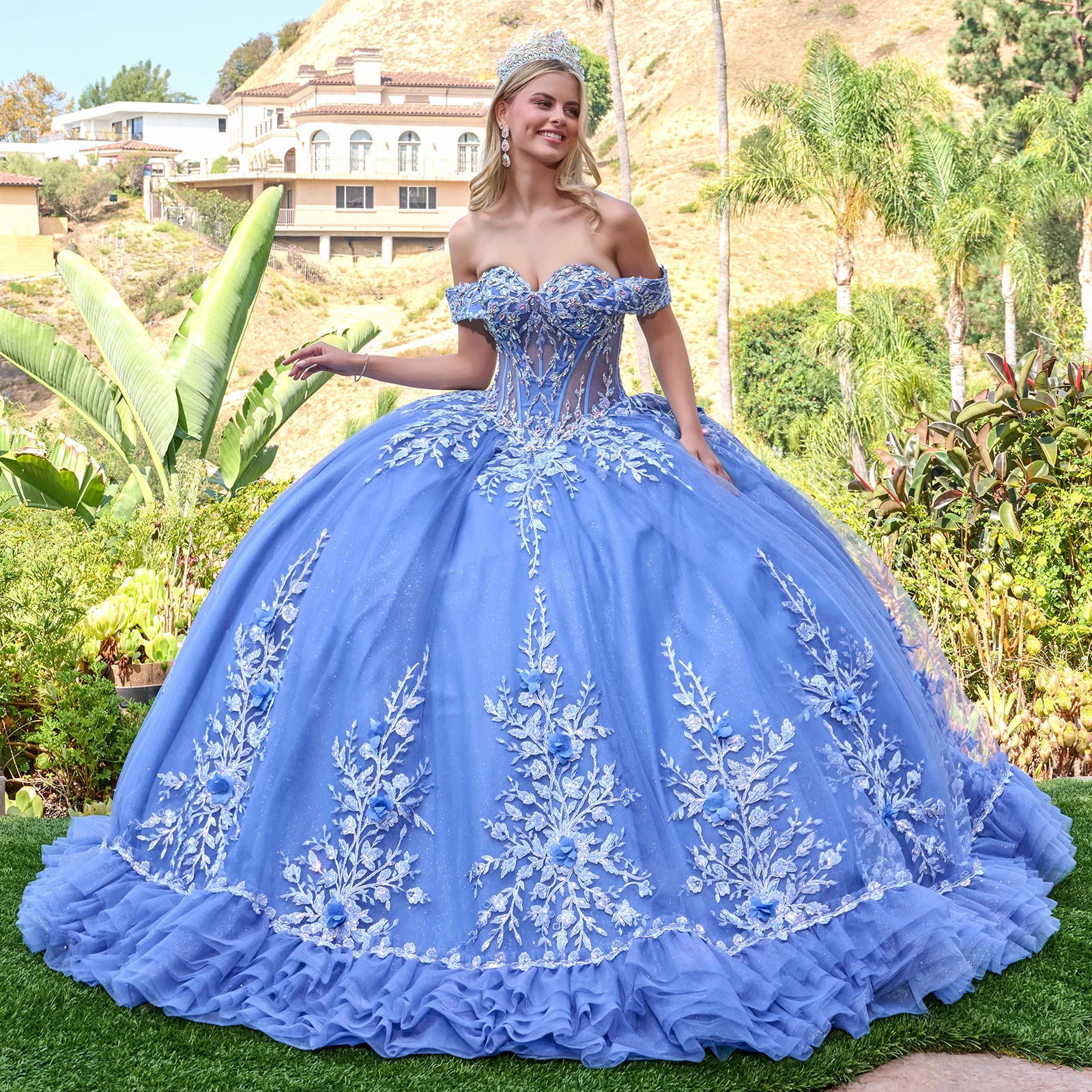Long Ball Gown Sequin Quinceanera Dress Beaded GLS GL3812
