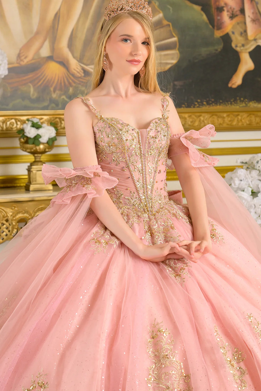 Quinceniera Dresses Ball Gown Glitter Sequin Quinceanera Dress - Corset - GLS GL3814 Dusty Rose-Tulle-GL3814-Train