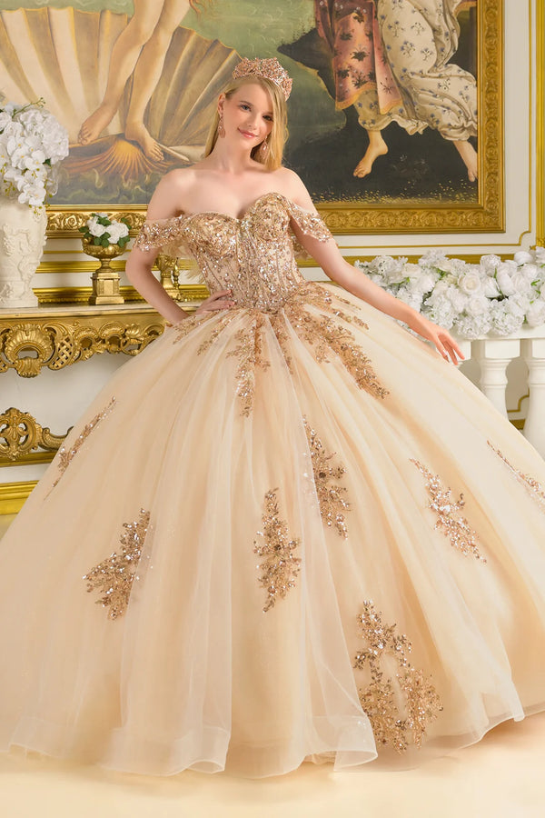 GLS GL3816 Beaded Sequin Long Glitter Ball Gown Quinceanera Dress