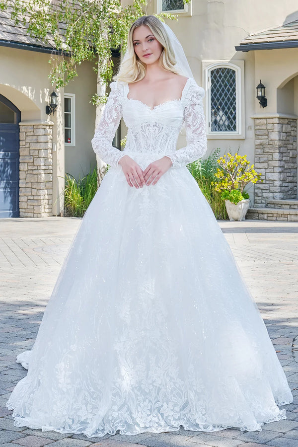 long sleeve wedding princess ball gown corset wedding dress Dresses 2026 Corset Ivory A-line Tulle Long Off this lace bridal gown captures an elegant and refined aesthetic Princess Wedding Dress with Basque