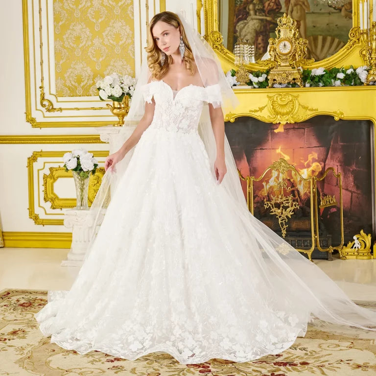 Wedding Dresses Glitter Ball Gown Bridal Sequin Beaded Wedding Dress Off White