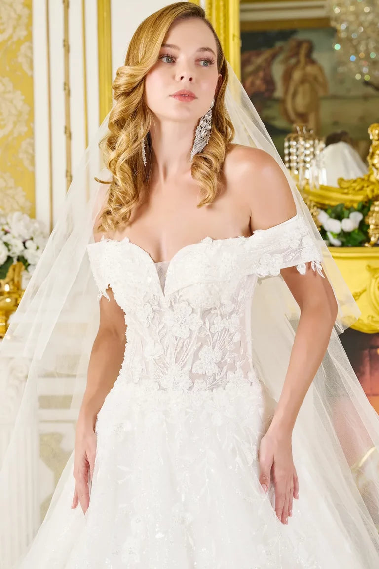 Wedding Dresses Glitter Ball Gown Bridal Sequin Beaded Wedding Dress Off White
