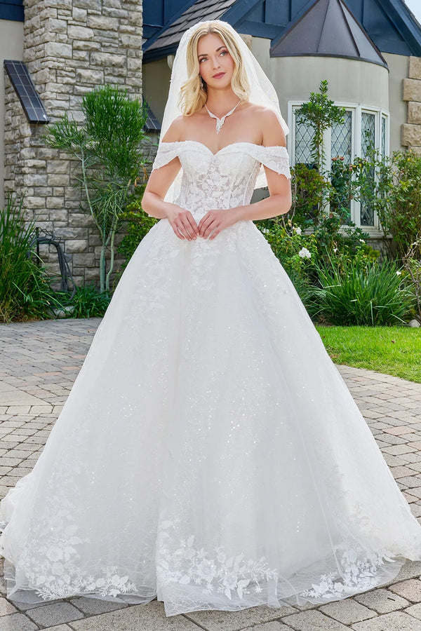 GLS GL3822 Glitter Long Beaded Sequin Bridal Ball Gown Wedding Dress