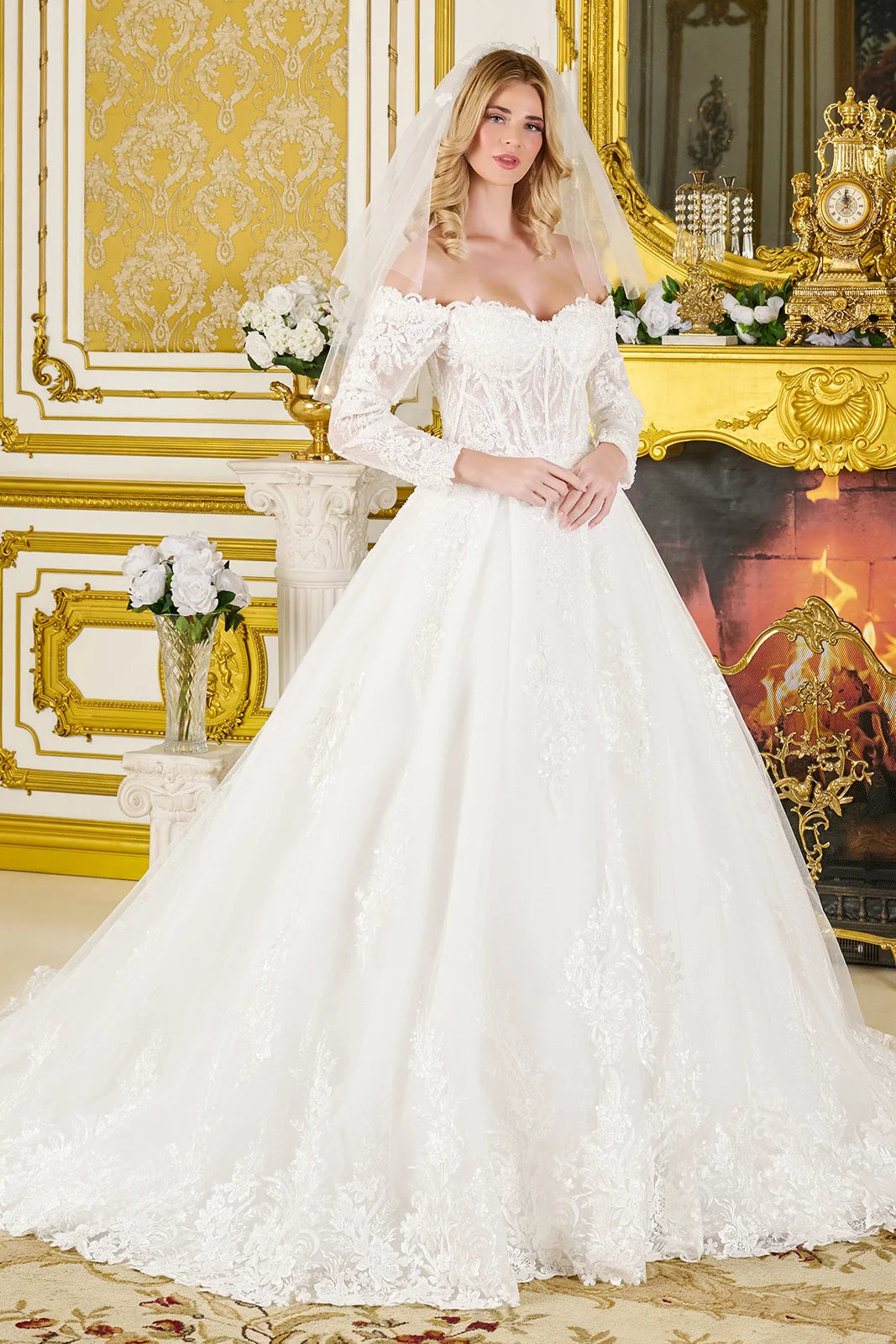Wedding Dresses Ball Gown Beaded Long Floral Bridal Corset Lace Wedding Dress Off White