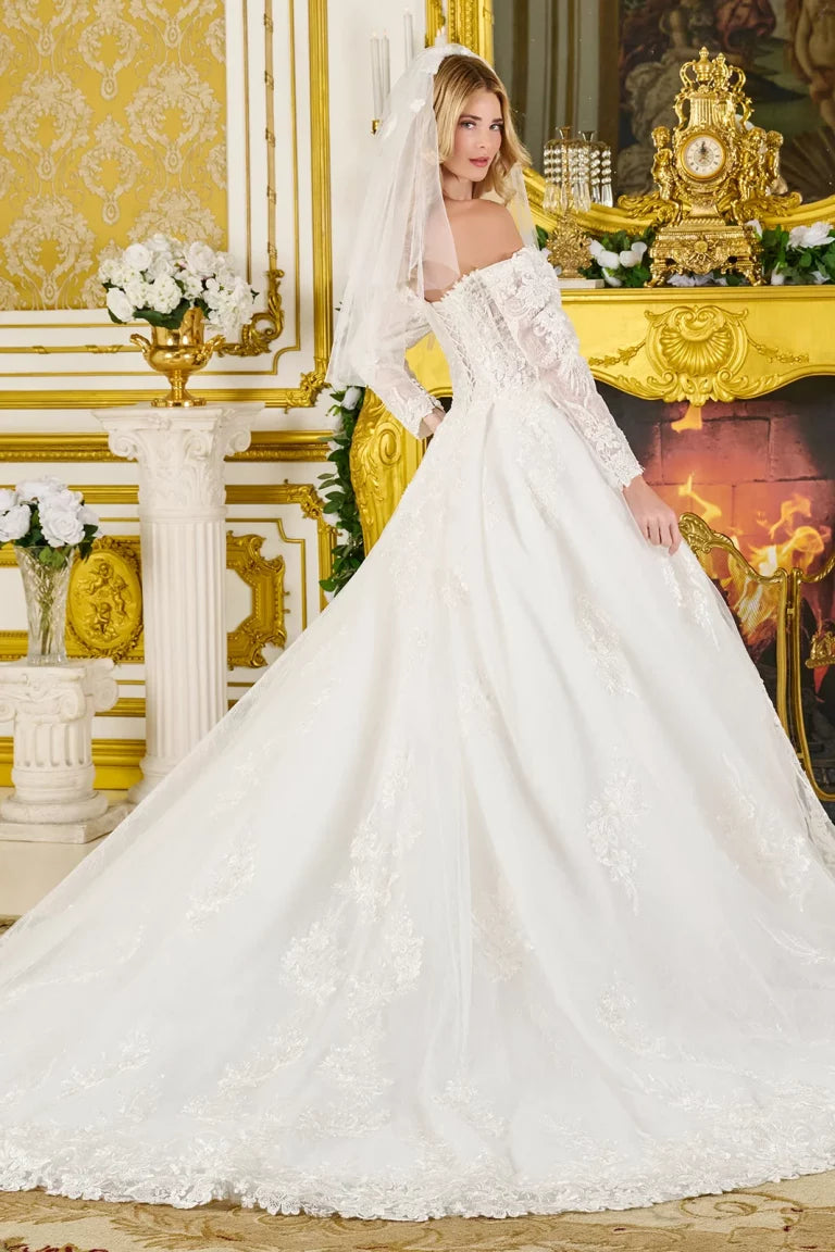 Wedding Dresses Ball Gown Beaded Long Floral Bridal Corset Lace Wedding Dress Off White