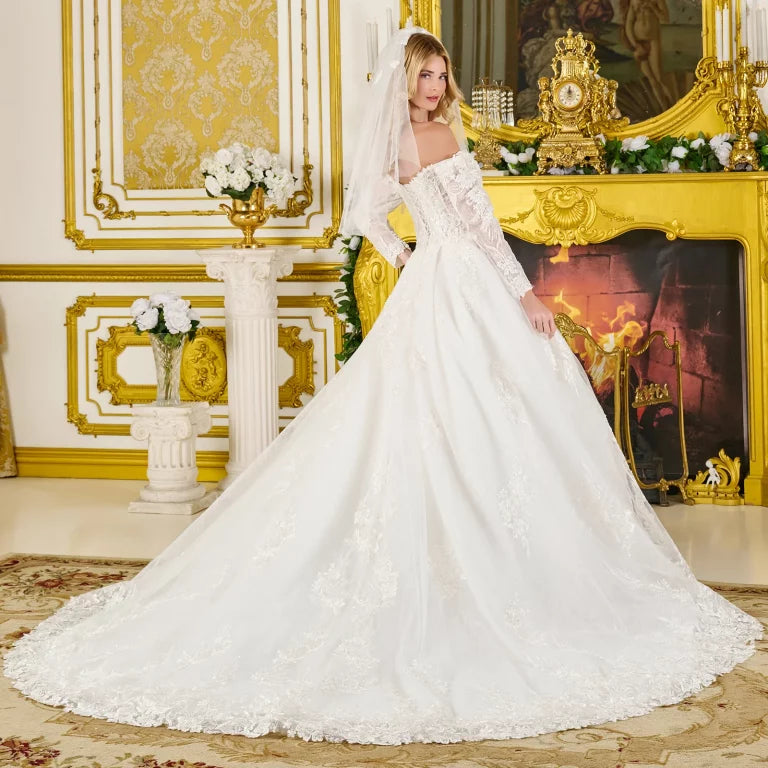 Wedding Dresses Ball Gown Beaded Long Floral Bridal Corset Lace Wedding Dress Off White