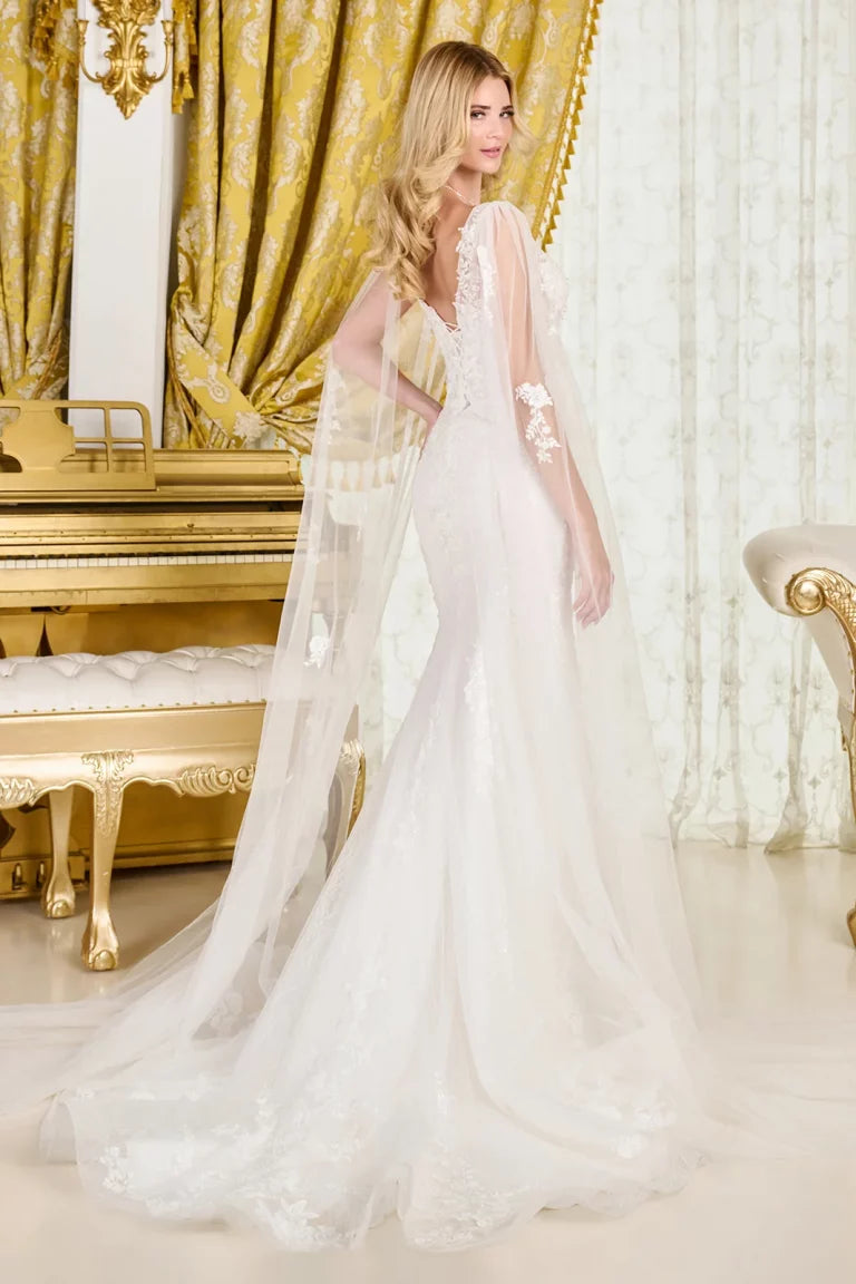 Wedding Dresses Applique Beaded Bridal Cape Glitter Wedding Dress Off White