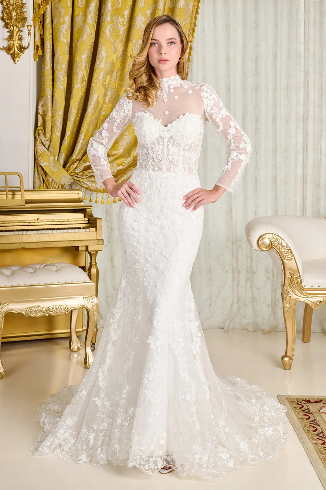 Wedding Dresses GLS GL3830 Beaded Applique Sequin Glitter Bridal Wedding Dress Off White