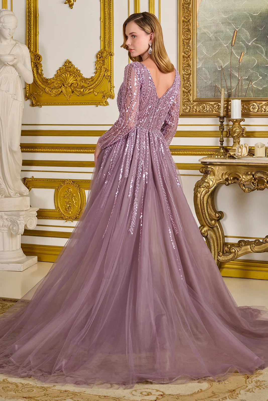 Mother of the Bride Dresses Long Mother of the Bride A Line Long Sleeve Beaded Sequin Dress Mauve