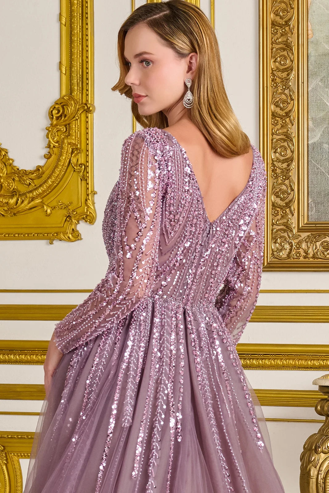 Mother of the Bride Dresses Long Mother of the Bride A Line Long Sleeve Beaded Sequin Dress Mauve