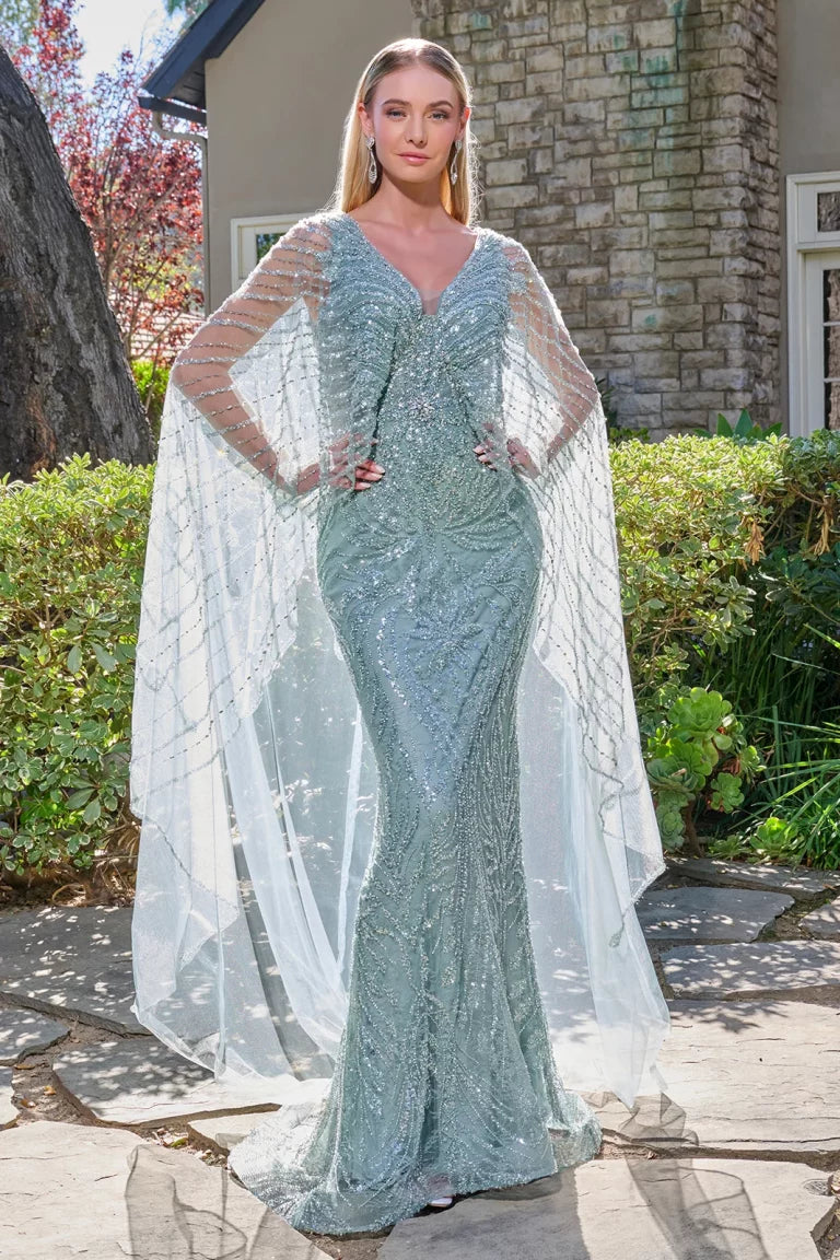Prom Dresses  Lace Long Formal Beaded Fitted Mother of the Bride Dress Gray Blue