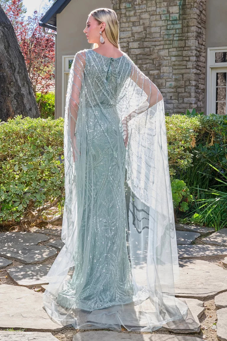 Prom Dresses  Lace Long Formal Beaded Fitted Mother of the Bride Dress Gray Blue