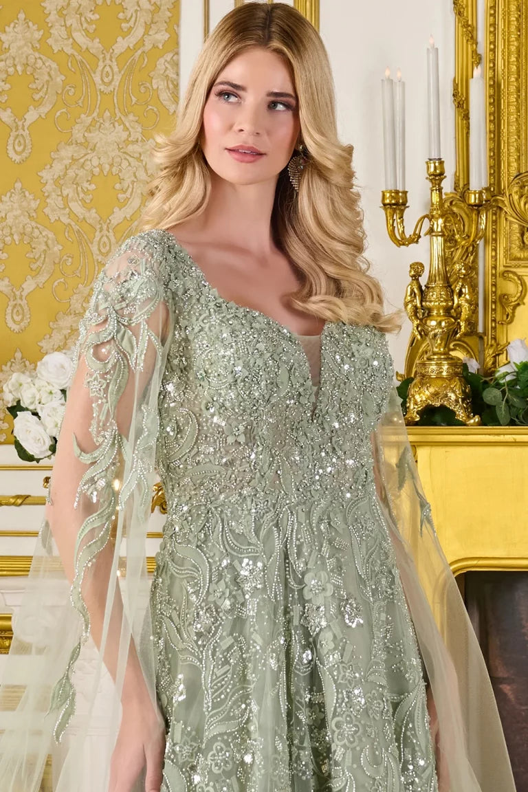 Mother of the Bride Dresses Applique Long Formal Beaded Sequin Mother of the Bride Dress Sage