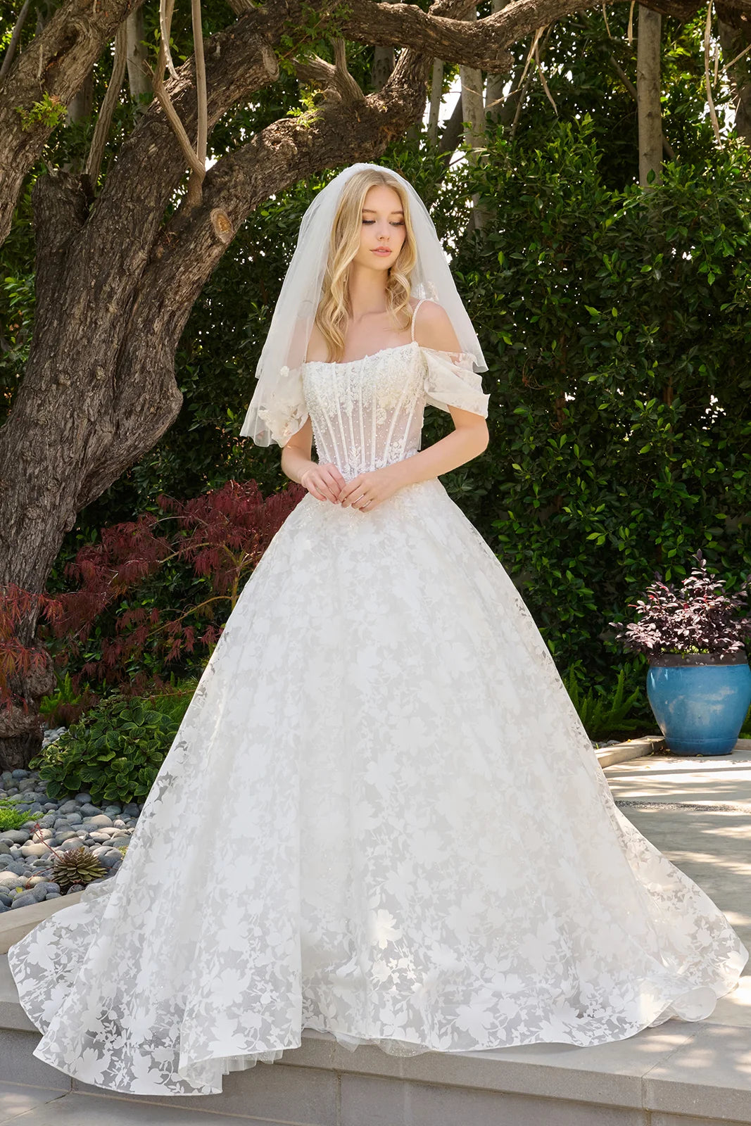 Off-the-Shoulder Floor-Length Lace Wedding Ball Gown GLS GL3840