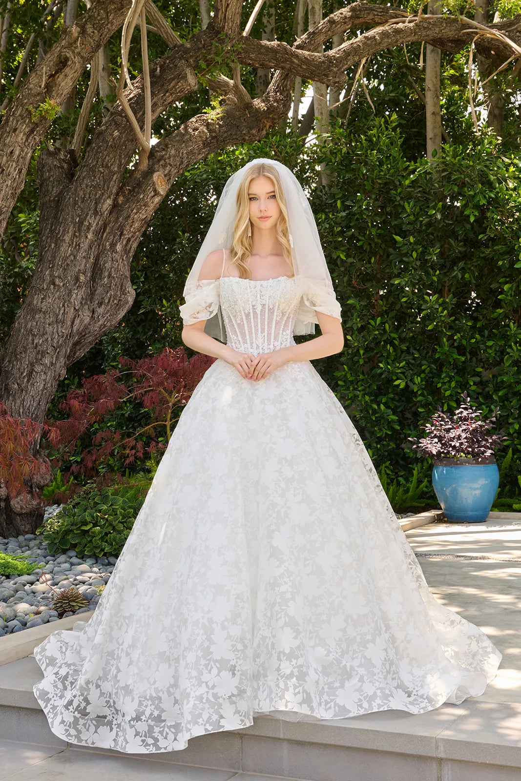 Off-the-Shoulder Floor-Length Lace Wedding Ball Gown GLS GL3840
