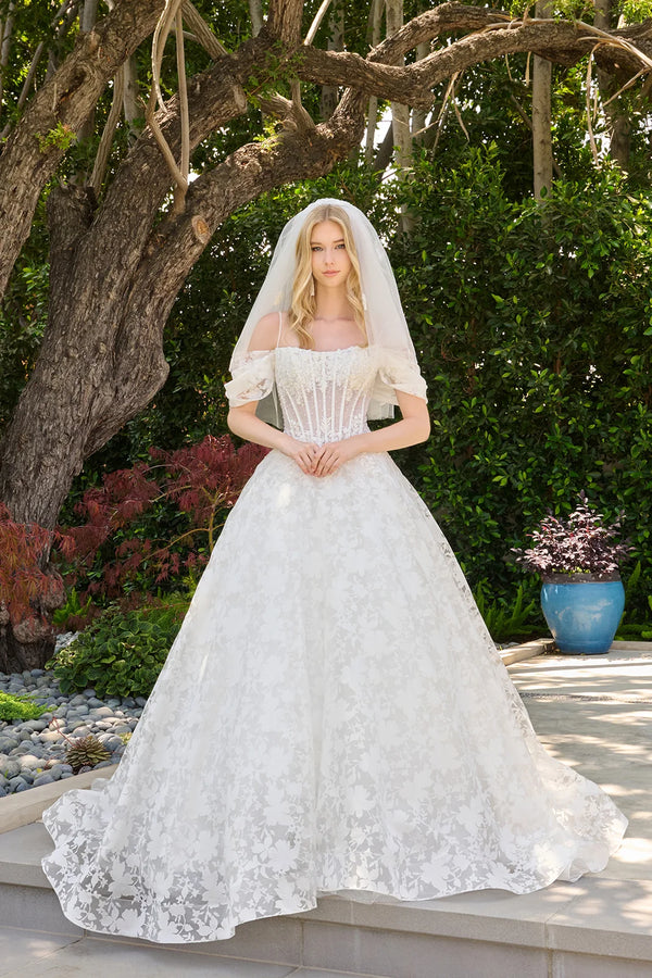 Off-the-Shoulder Floor-Length Lace Wedding Ball Gown GLS GL3840