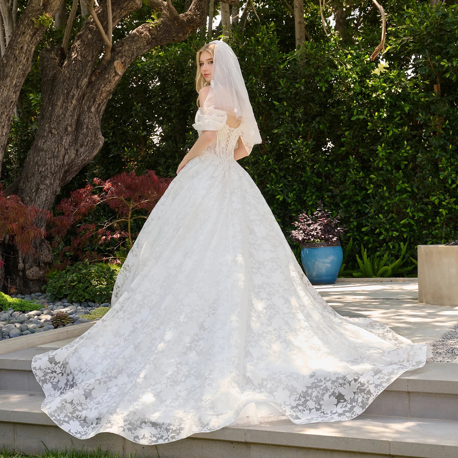 Off-the-Shoulder Floor-Length Lace Wedding Ball Gown GLS GL3840